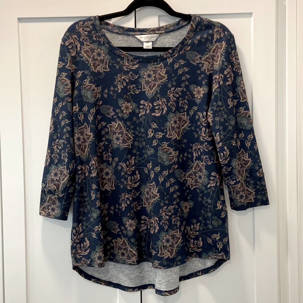Christopher & Banks navy print 3/4th length sleeve knit tunic top